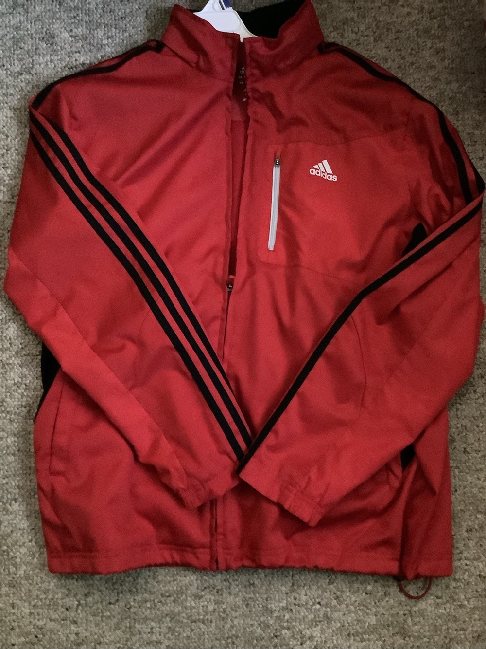 adidas Red Windbreaker Jacket with Black Three-Stripes